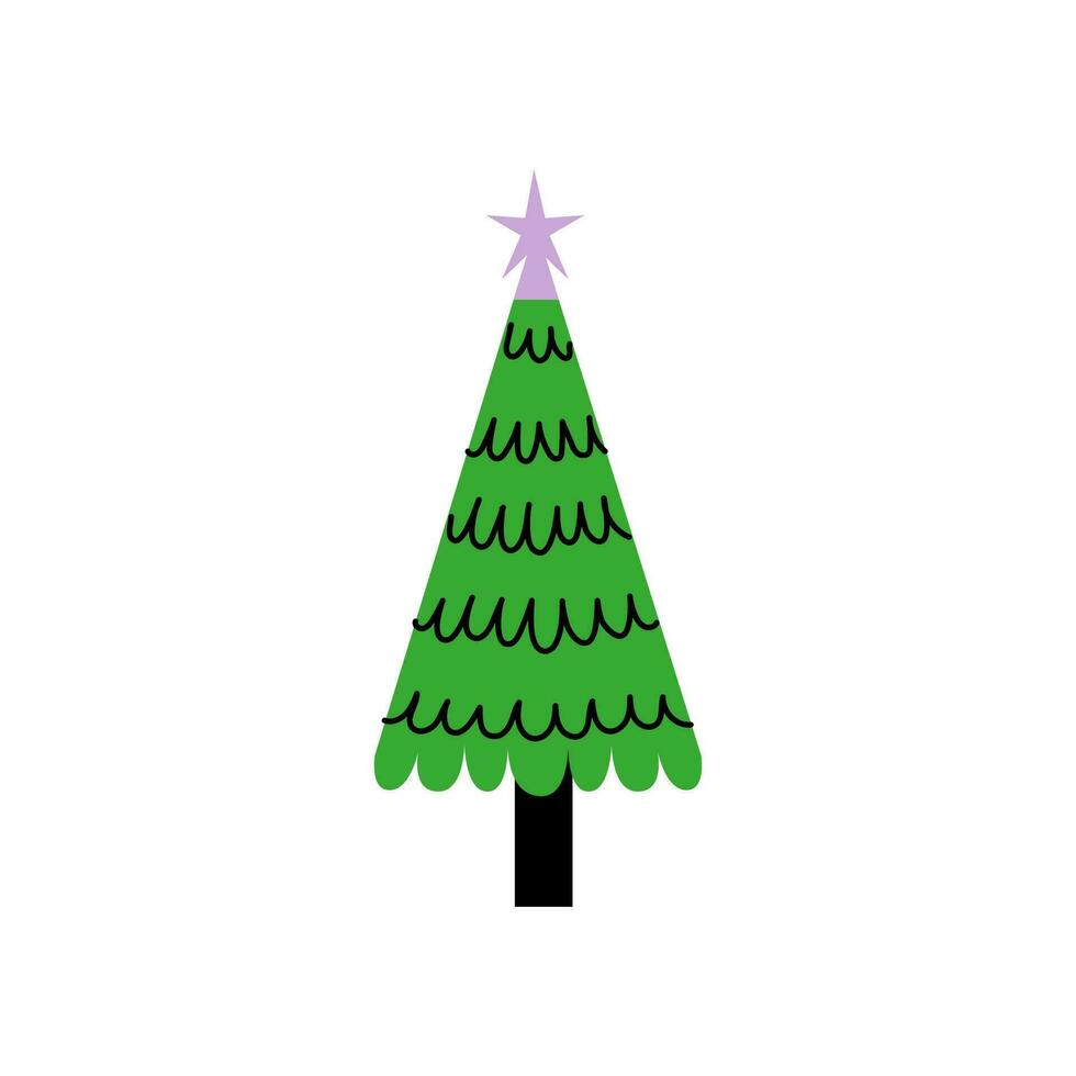 Vector decorated new year tree modern cartoon Christmas fir with xmas new year decorations, illustration