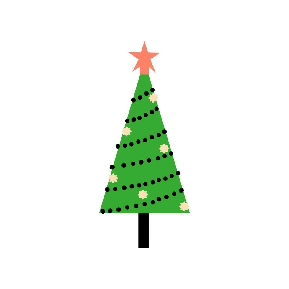 Vector decorated new year tree modern cartoon Christmas fir with xmas new year decorations, illustration