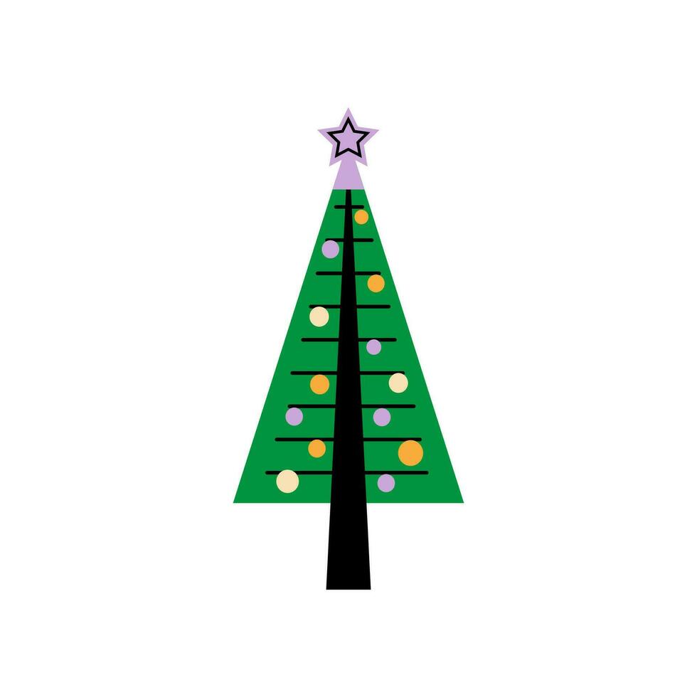 Vector decorated new year tree modern cartoon Christmas fir with xmas new year decorations, illustration