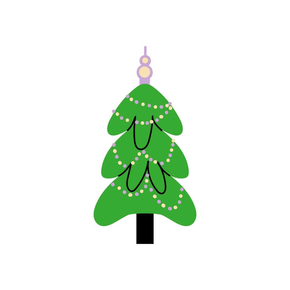 Vector decorated new year tree modern cartoon Christmas fir with xmas new year decorations, illustration