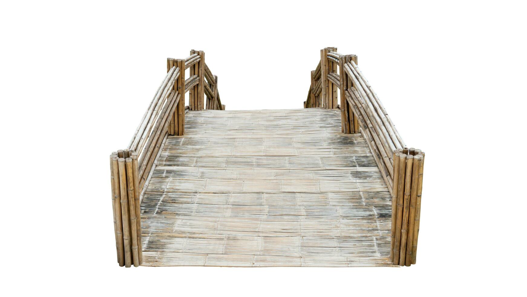 Background and textured of Bridge built from bamboo materials. Curved bridge for crossing small rivers. with clipping path. photo