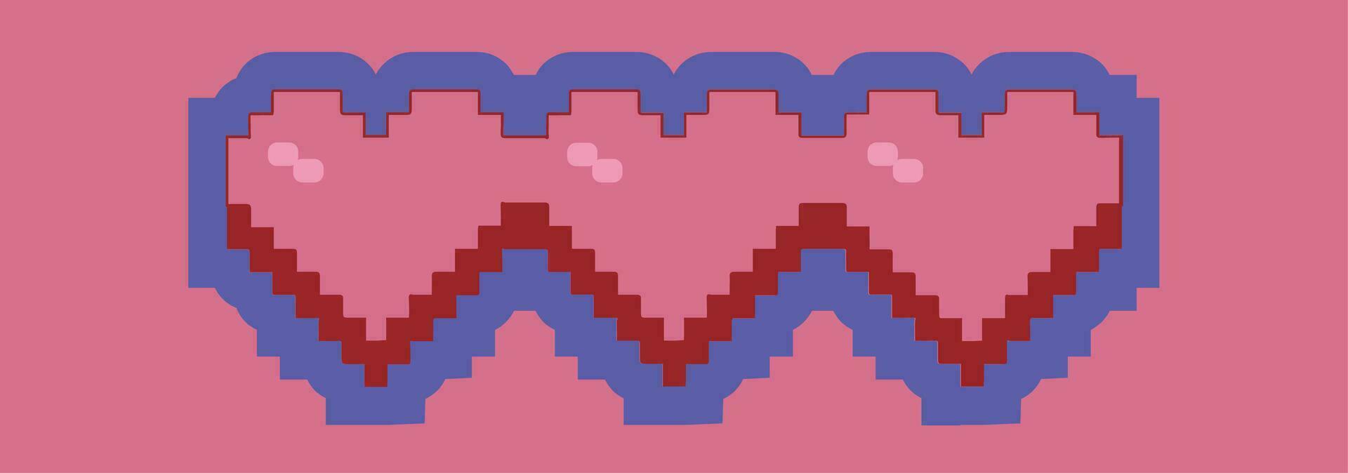 Retro Cartoon Pixel Hearts , Vector  retro style illustration.