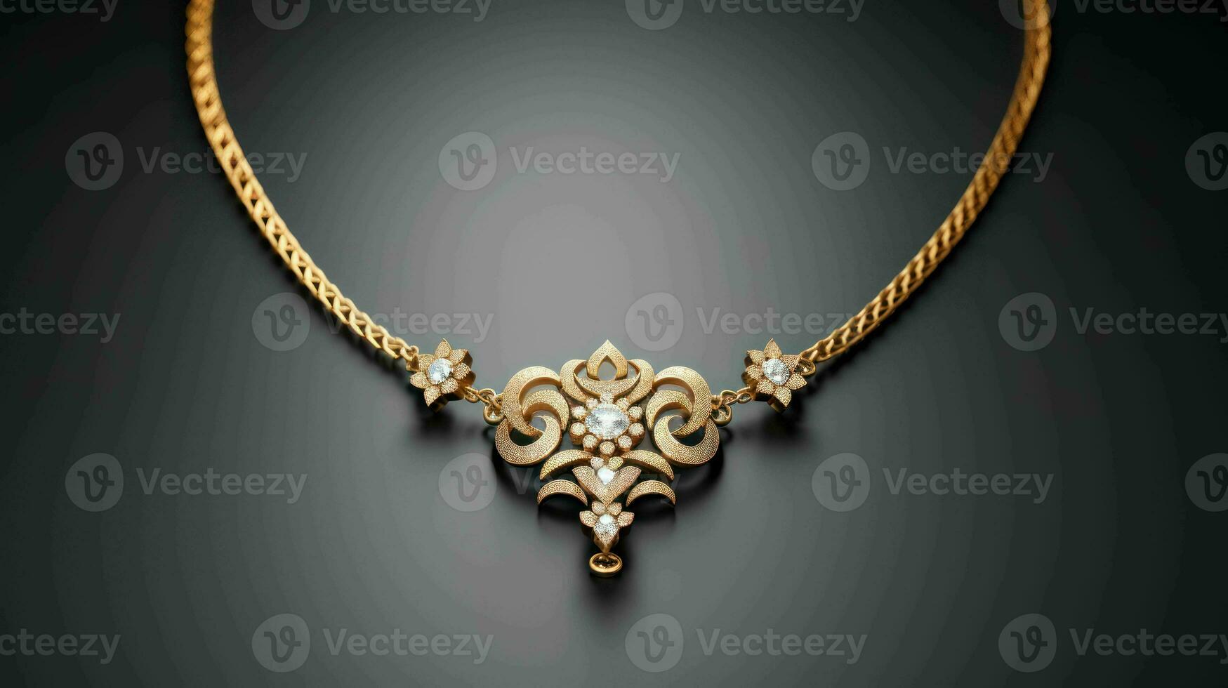 AI generated Beautiful and Elegant Woman Gold Jewellery Necklace photo