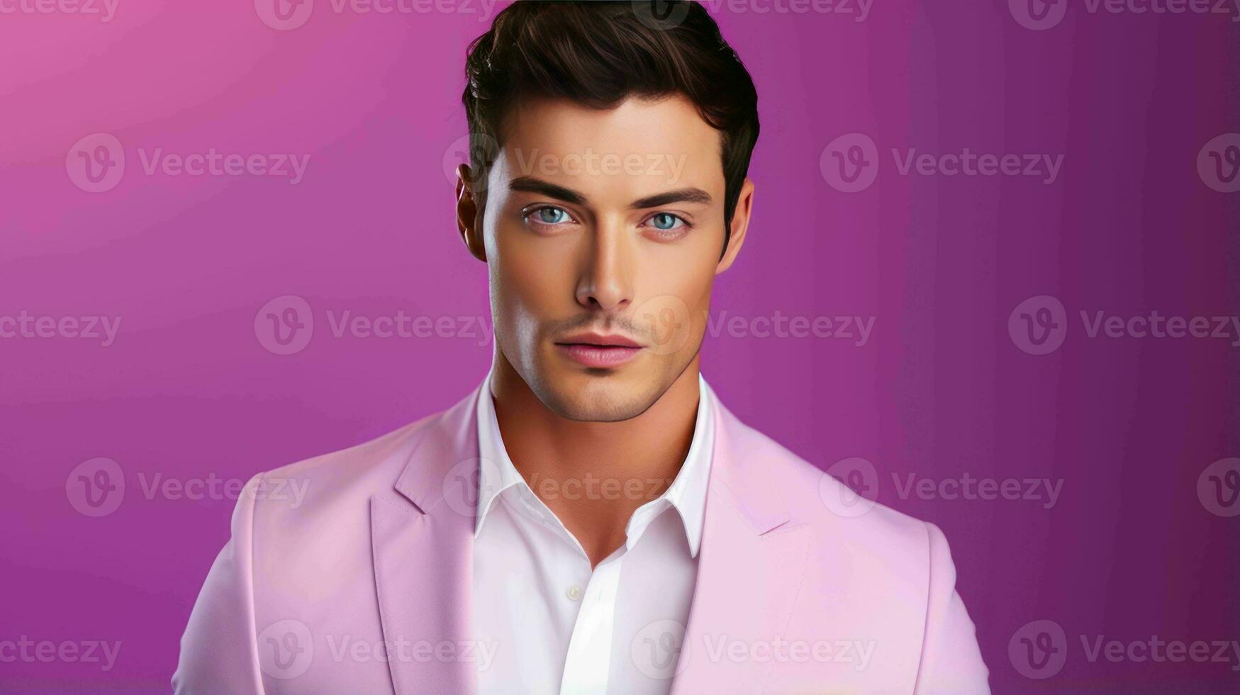 AI generated Happy and Attractive Man Wearing Pastel Color Suit with Beautiful Vibrant Background photo