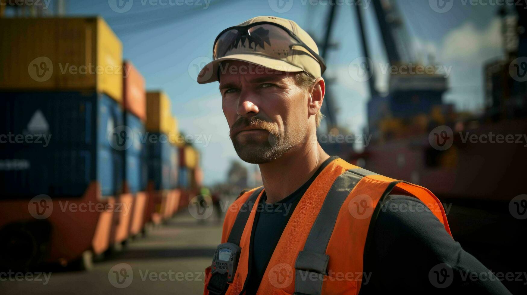AI generated Dockworker at a seaport photo