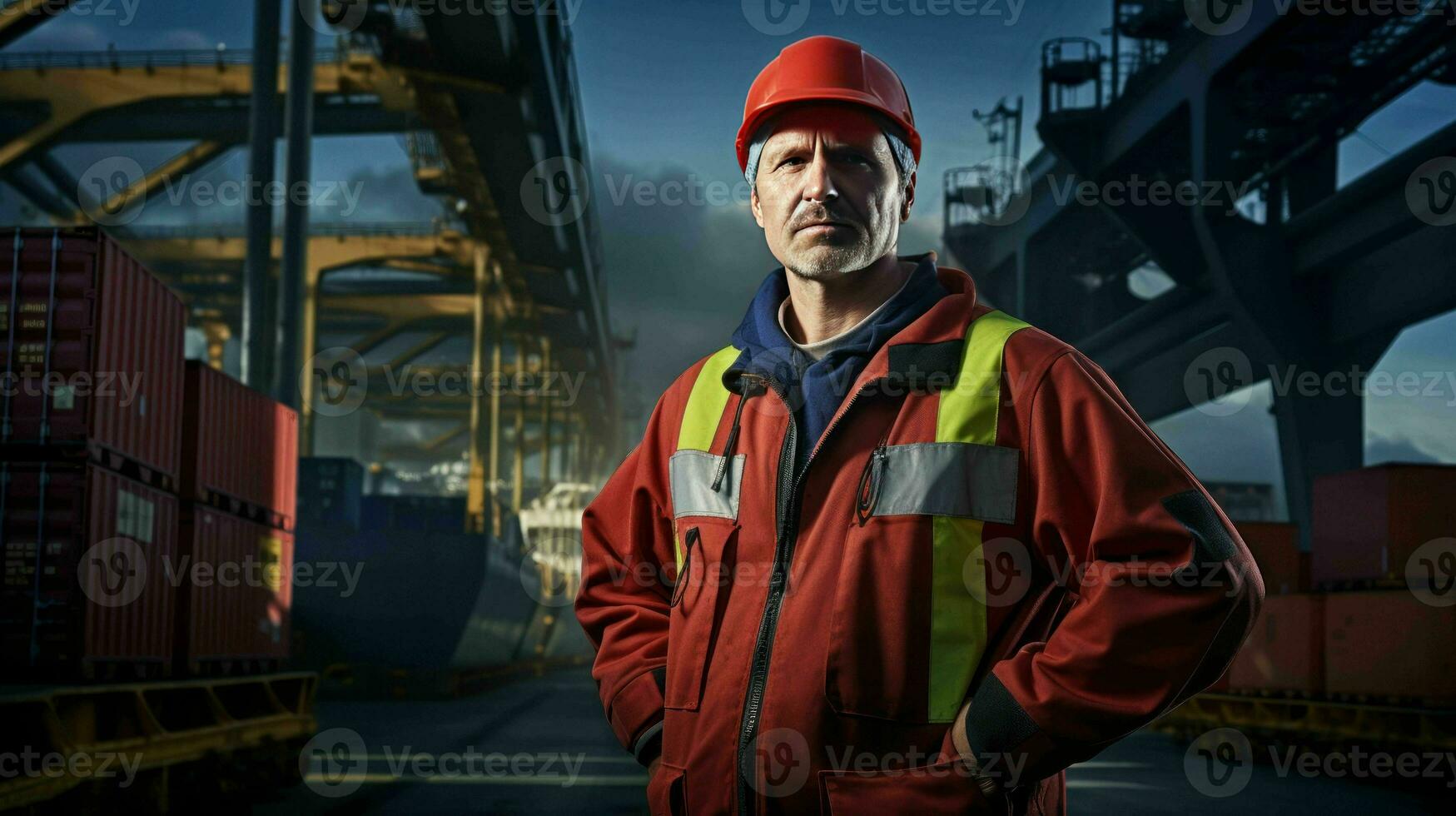 AI generated Dockworker at a seaport photo