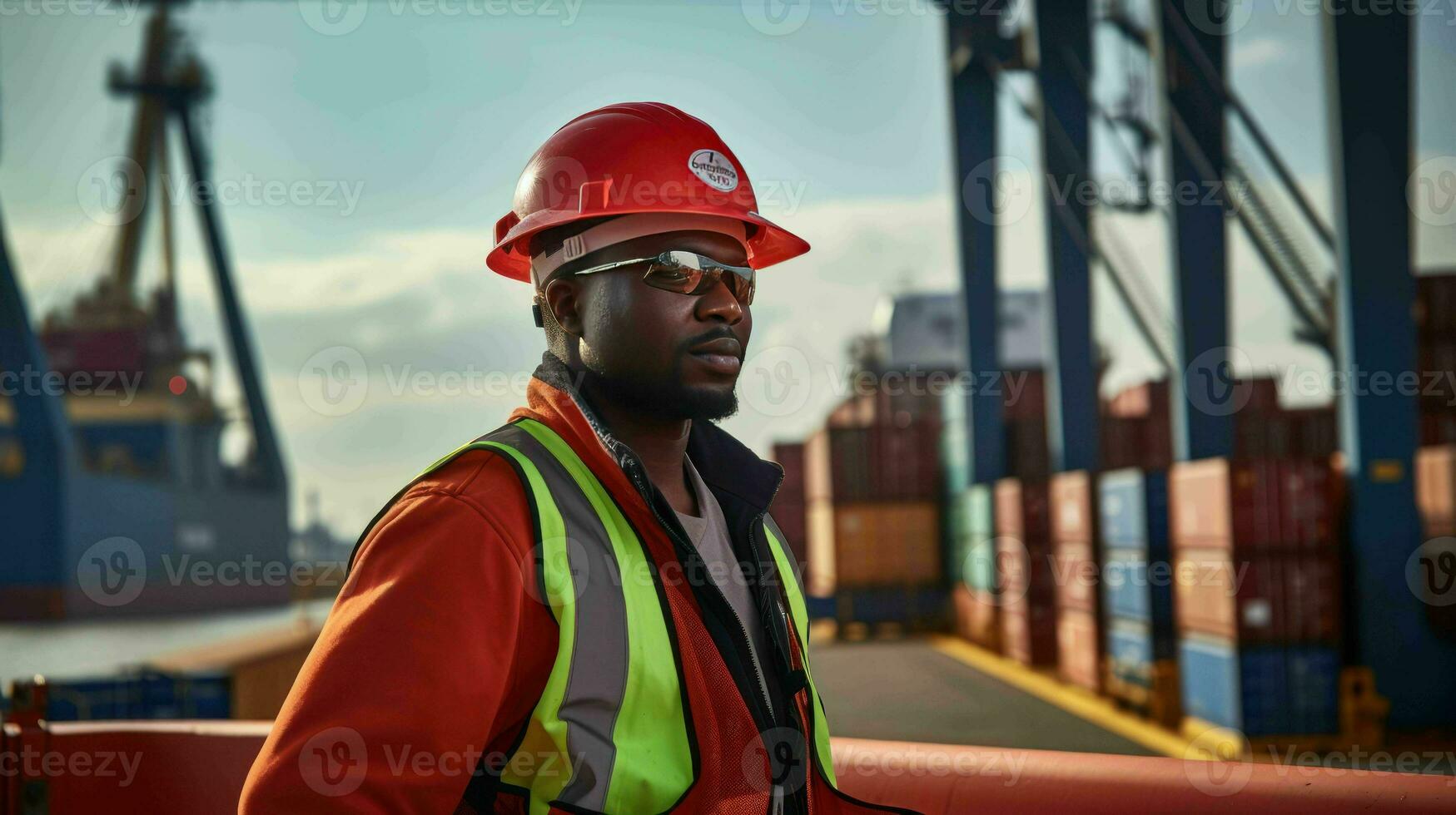 AI generated Dockworker at a seaport photo