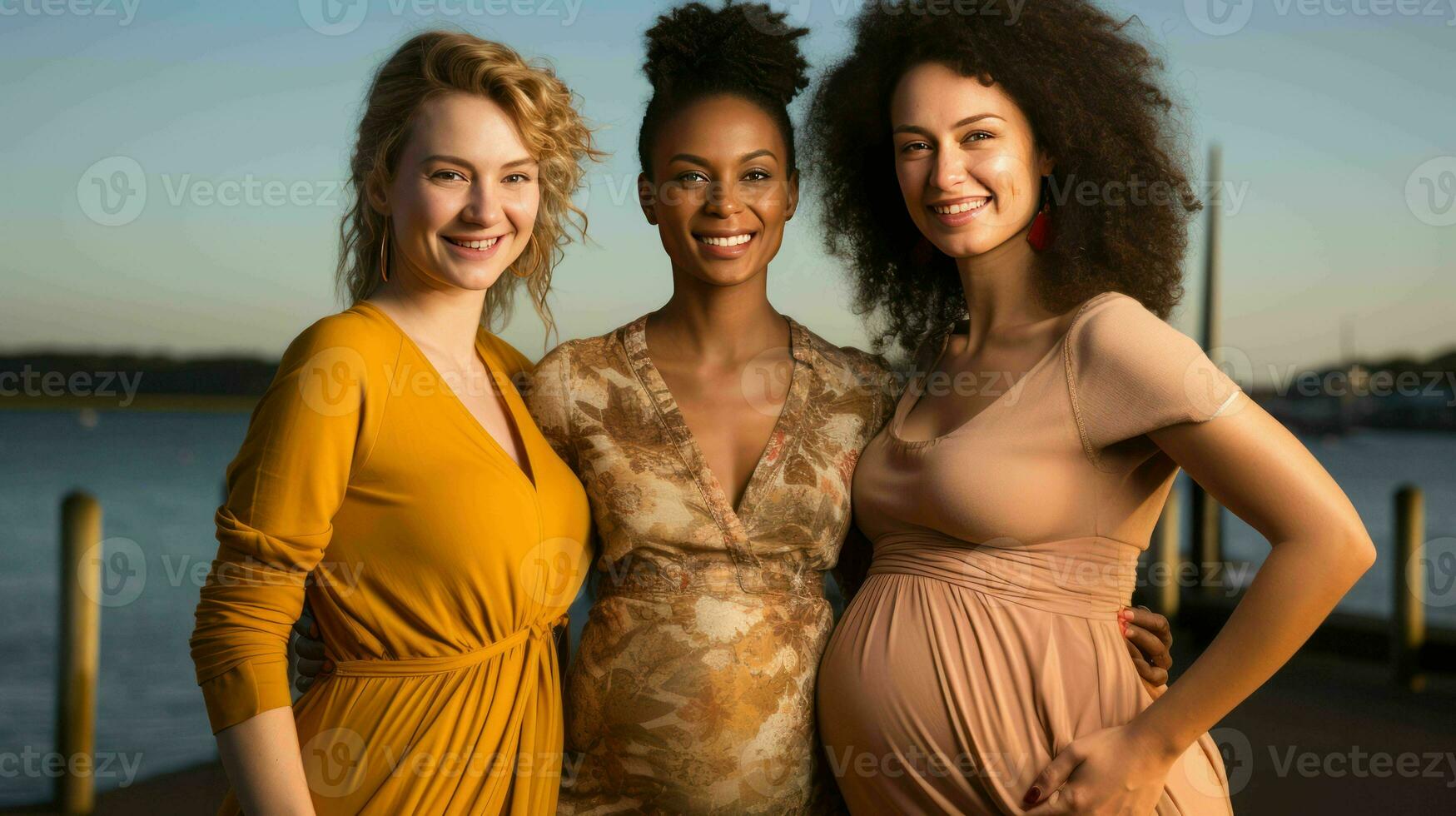 AI generated Young female group happy and smiling together photo