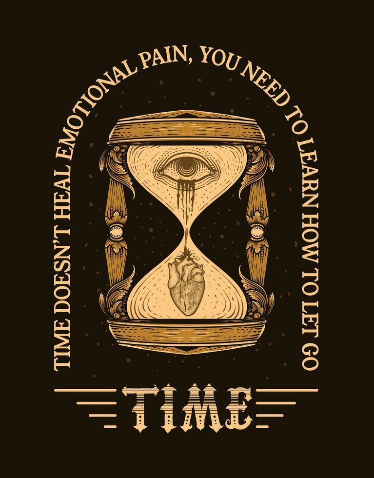 Illustration antique hourglass with deep meaning about time and broken heart vector