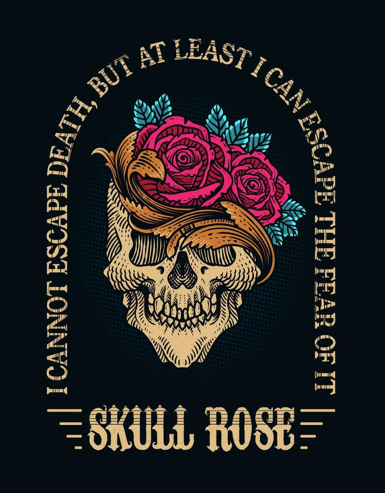 Illustration vintage skull with rose flower vector