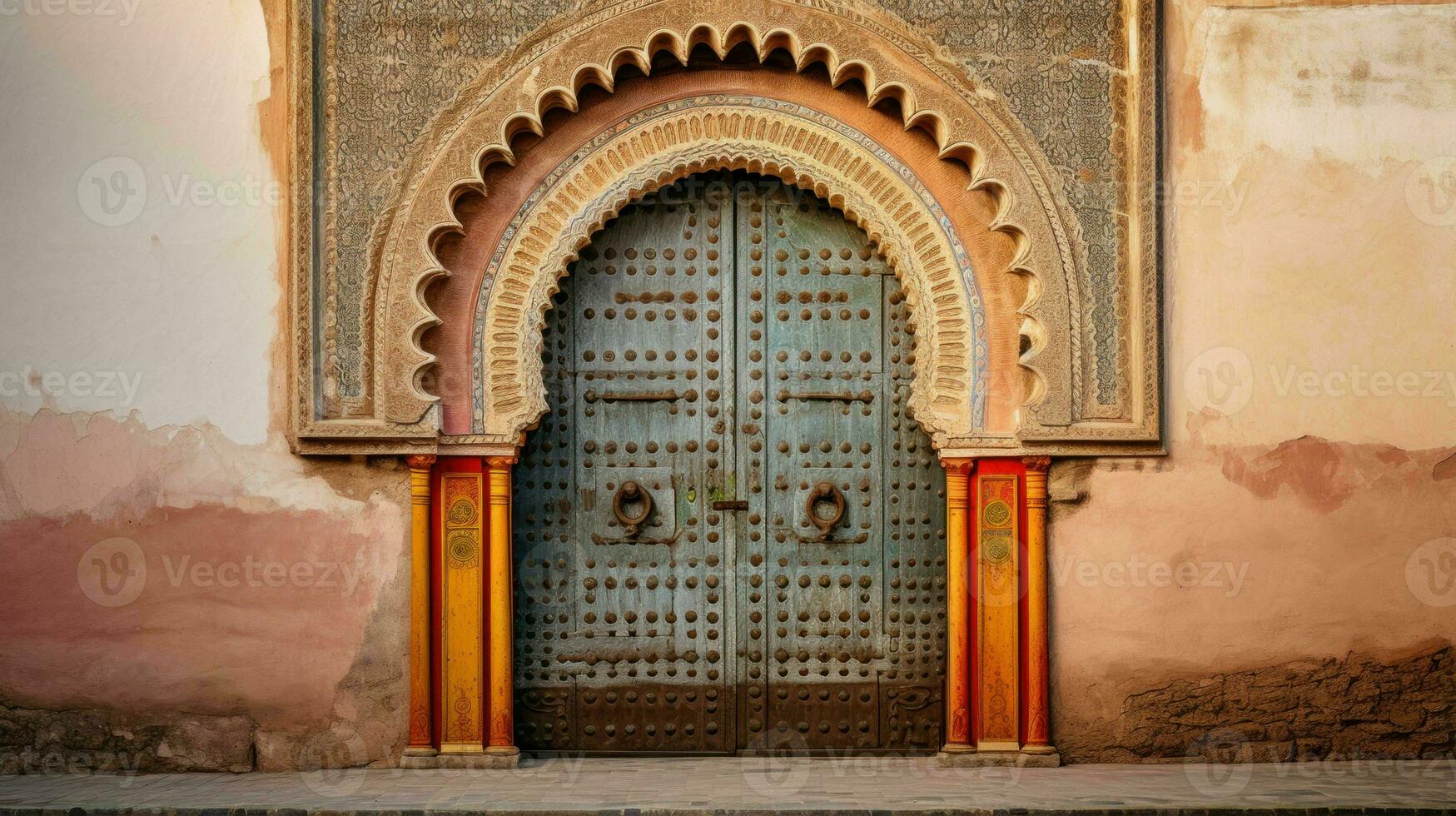 AI generated Beautiful old and vintage Moroccan house door photo