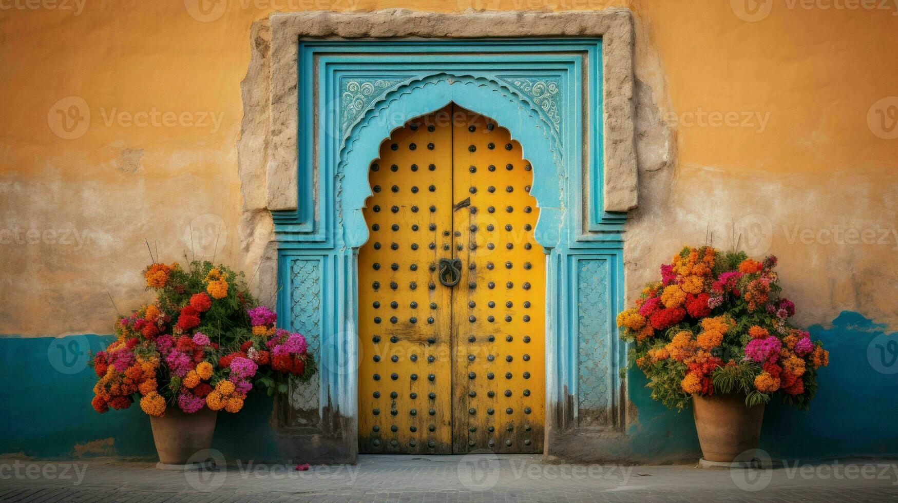 AI generated Beautiful old and vintage Moroccan house door photo