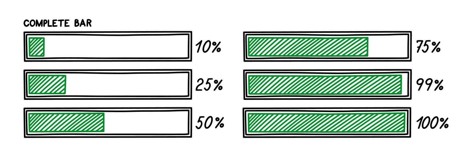 Progress loading bar. Infographics design element with status of completion. Hand drawn vector illustration