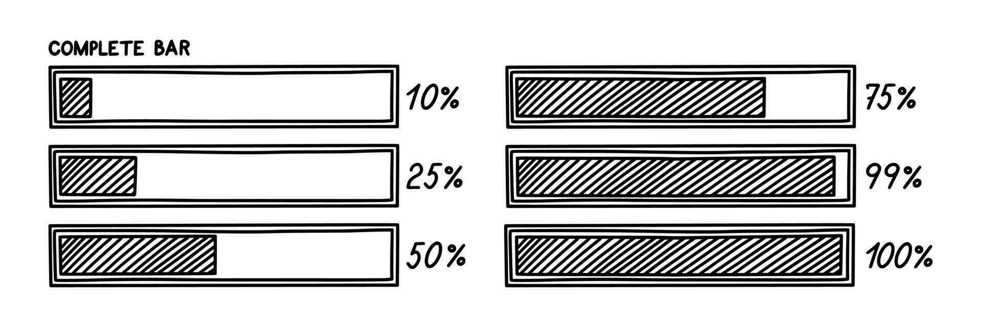 Loading bar with percentage. Infographics design element with status of completion. Hand drawn vector illustration