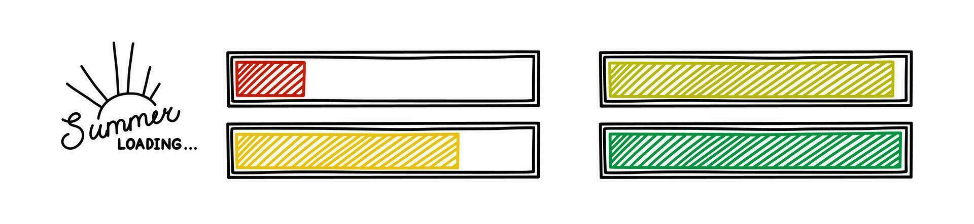 Summer progress loading bar. Infographics design element with status of completion. Hand drawn vector illustration