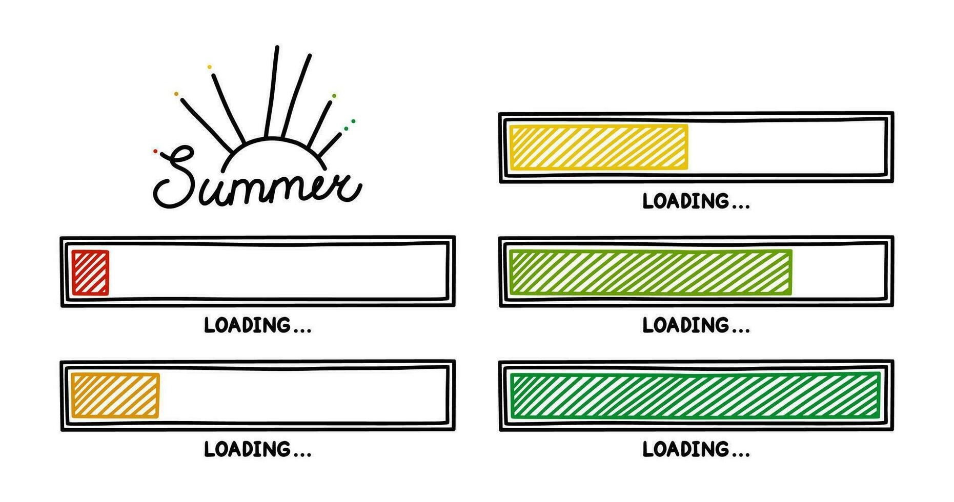 Summer progress loading bar. Infographics design element with status of completion. Hand drawn vector illustration