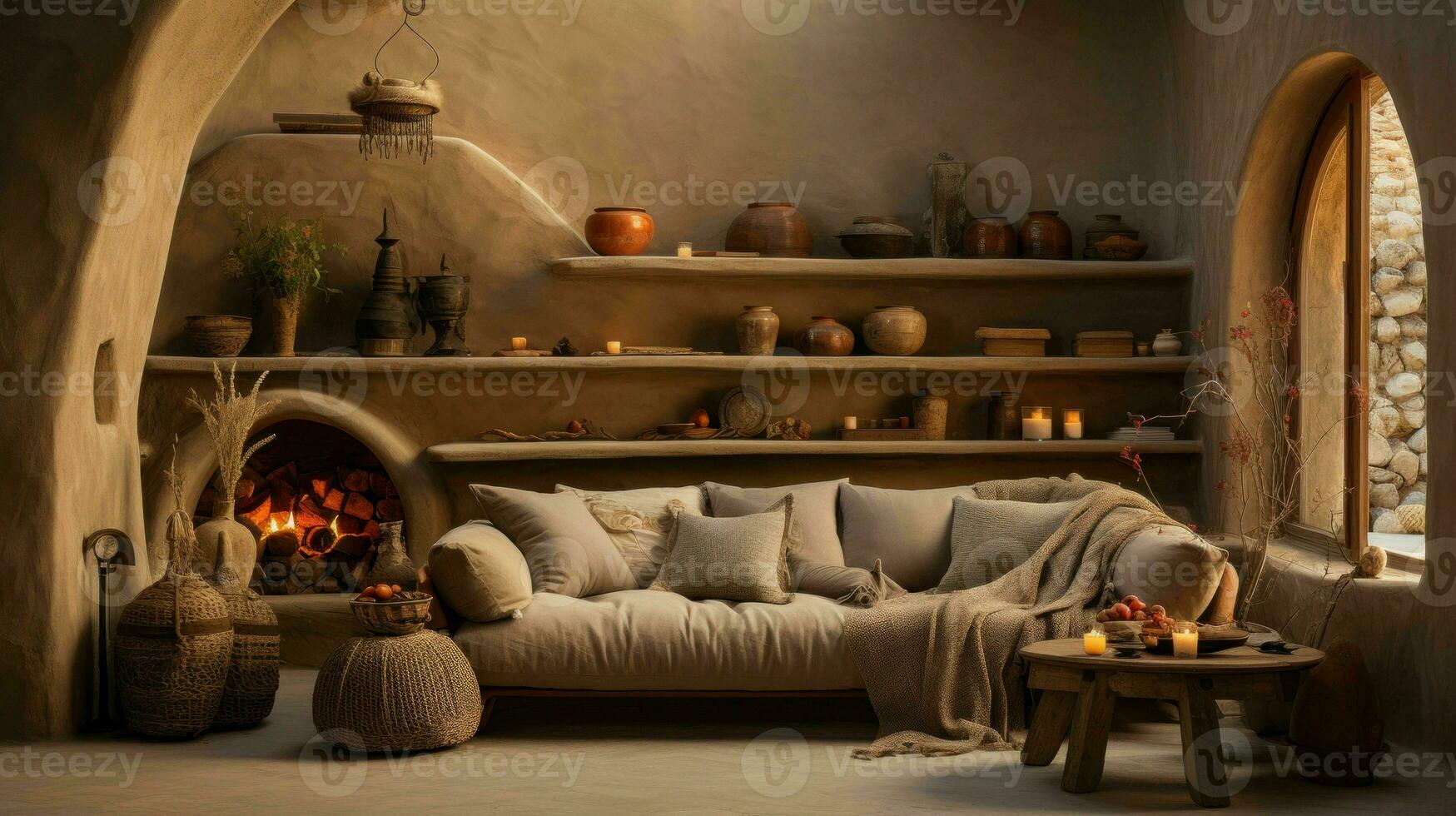 Beautiful Old Room in Mediterranean style with textured walls and warm color tones  Ai Generative photo