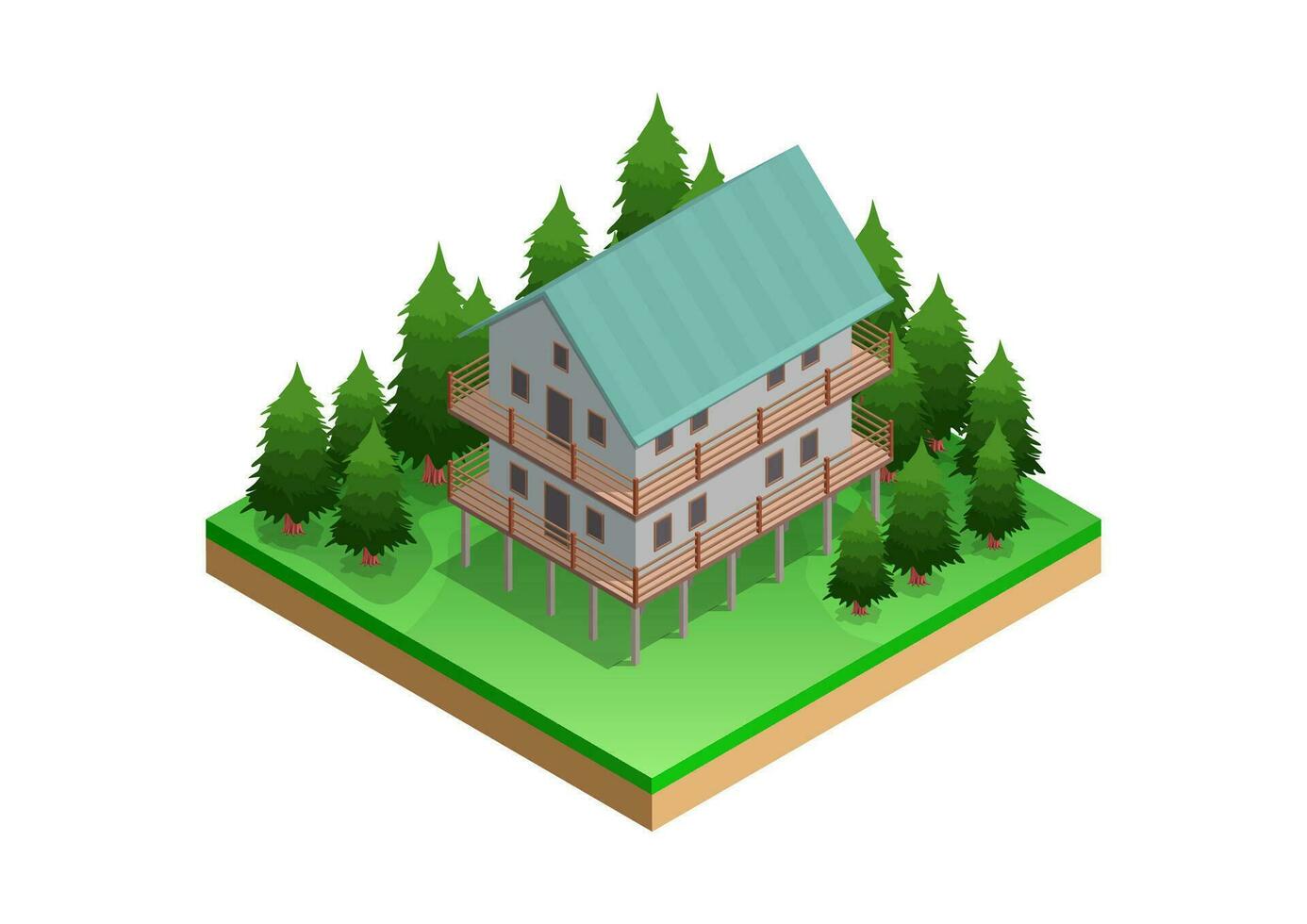 Isometric house in the forest vector
