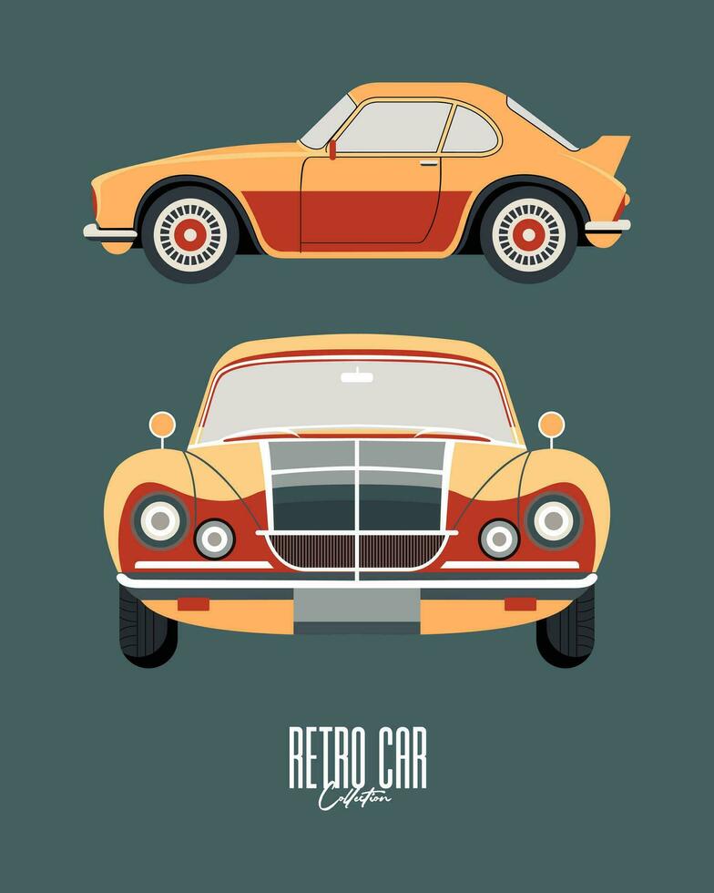 Retro car collection flat illustration vector classic vehicle vintage old era printable