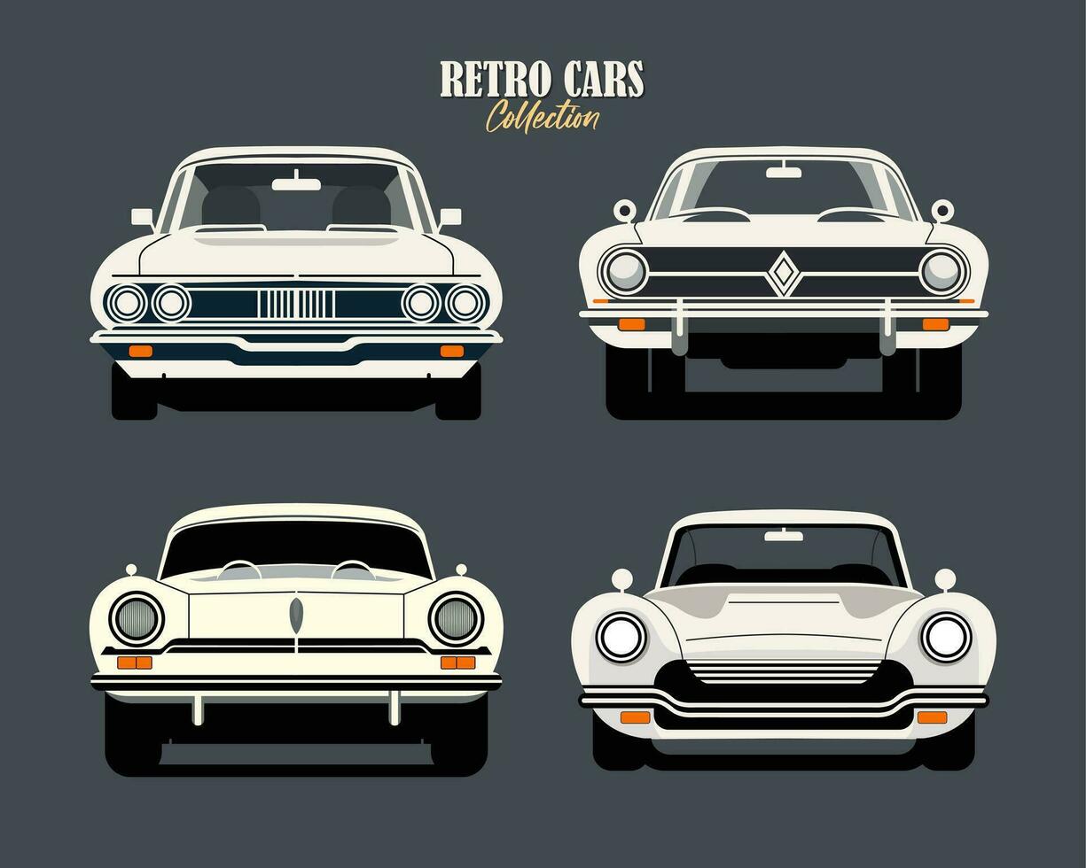 Retro car collection flat illustration vector classic vehicle vintage old era printable