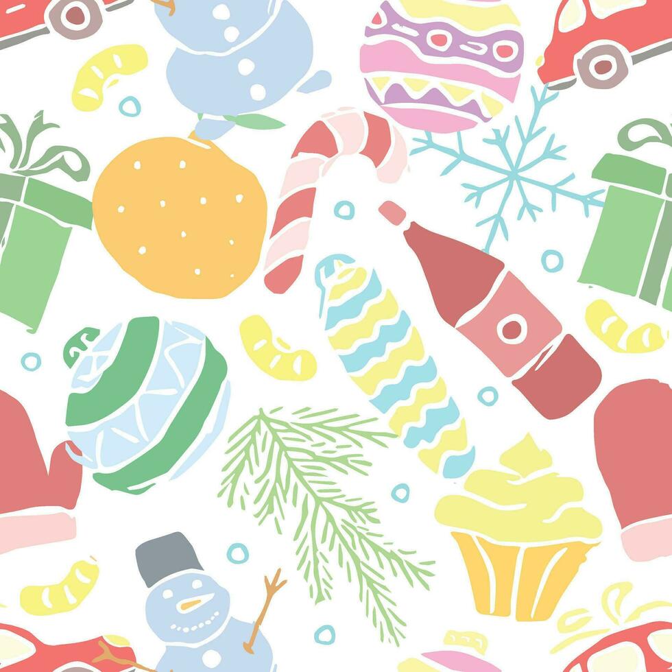 Seamless christmas pattern. New year background. Doodle illustration with christmas and new year icons vector