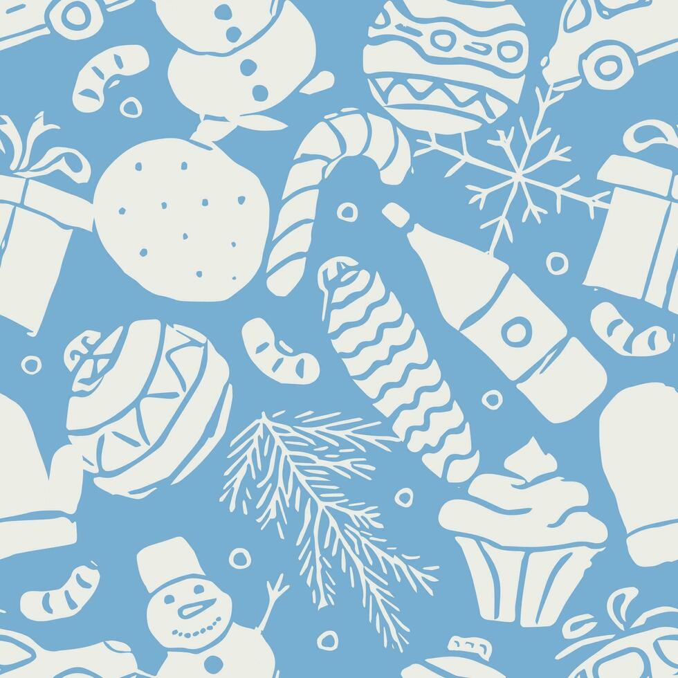 Seamless christmas pattern. New year background. Doodle illustration with christmas and new year icons vector