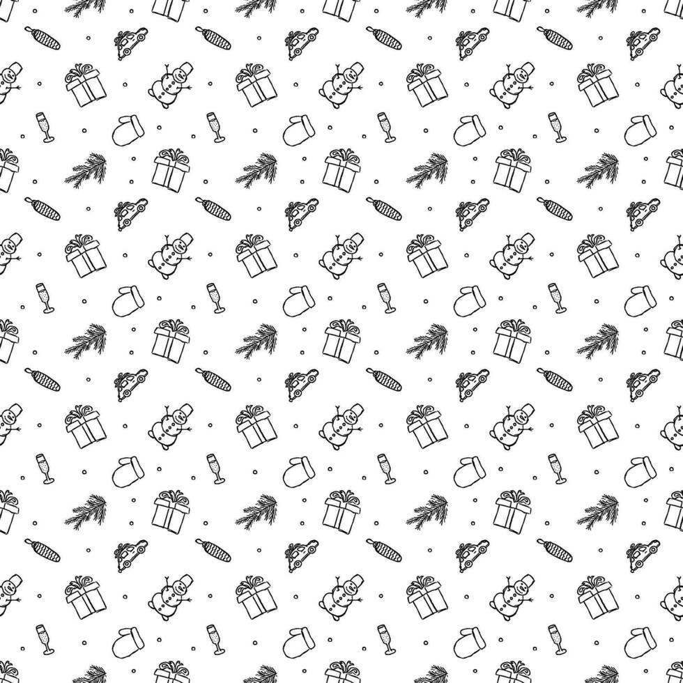 Seamless christmas pattern. New year background. Doodle illustration with christmas and new year icons vector