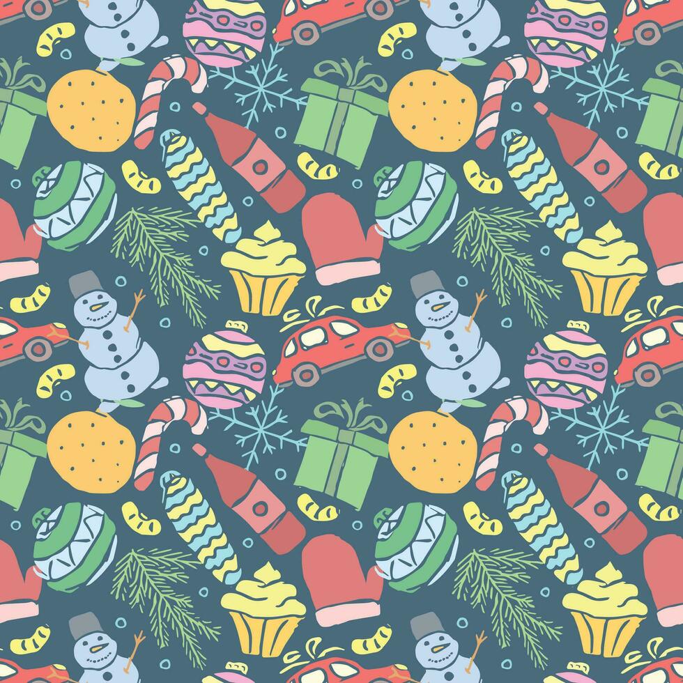 Seamless christmas pattern. New year background. Doodle illustration with christmas and new year icons vector