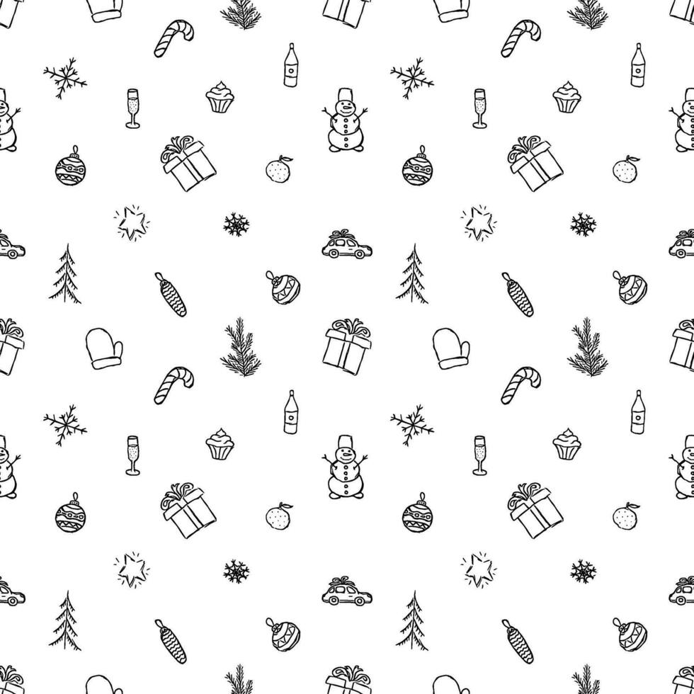 Seamless christmas pattern. New year background. Doodle illustration with christmas and new year icons vector