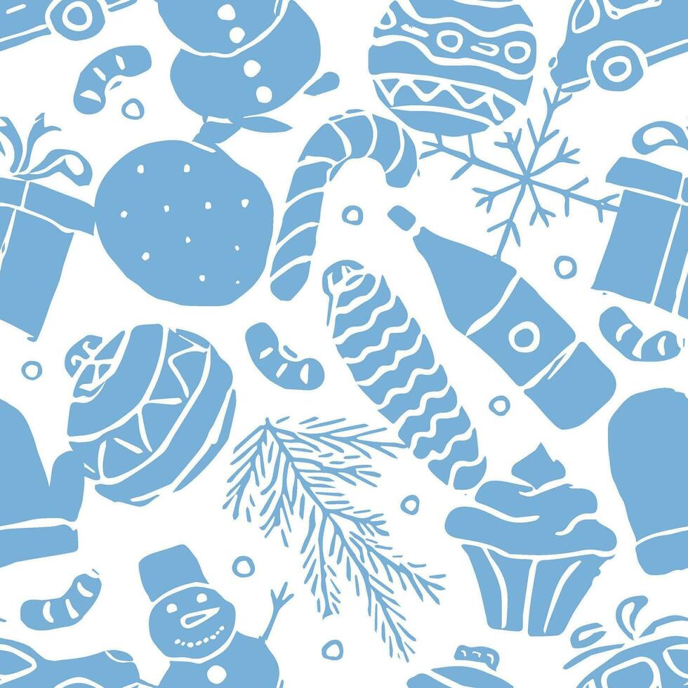 Seamless christmas pattern. New year background. Doodle illustration with christmas and new year icons vector