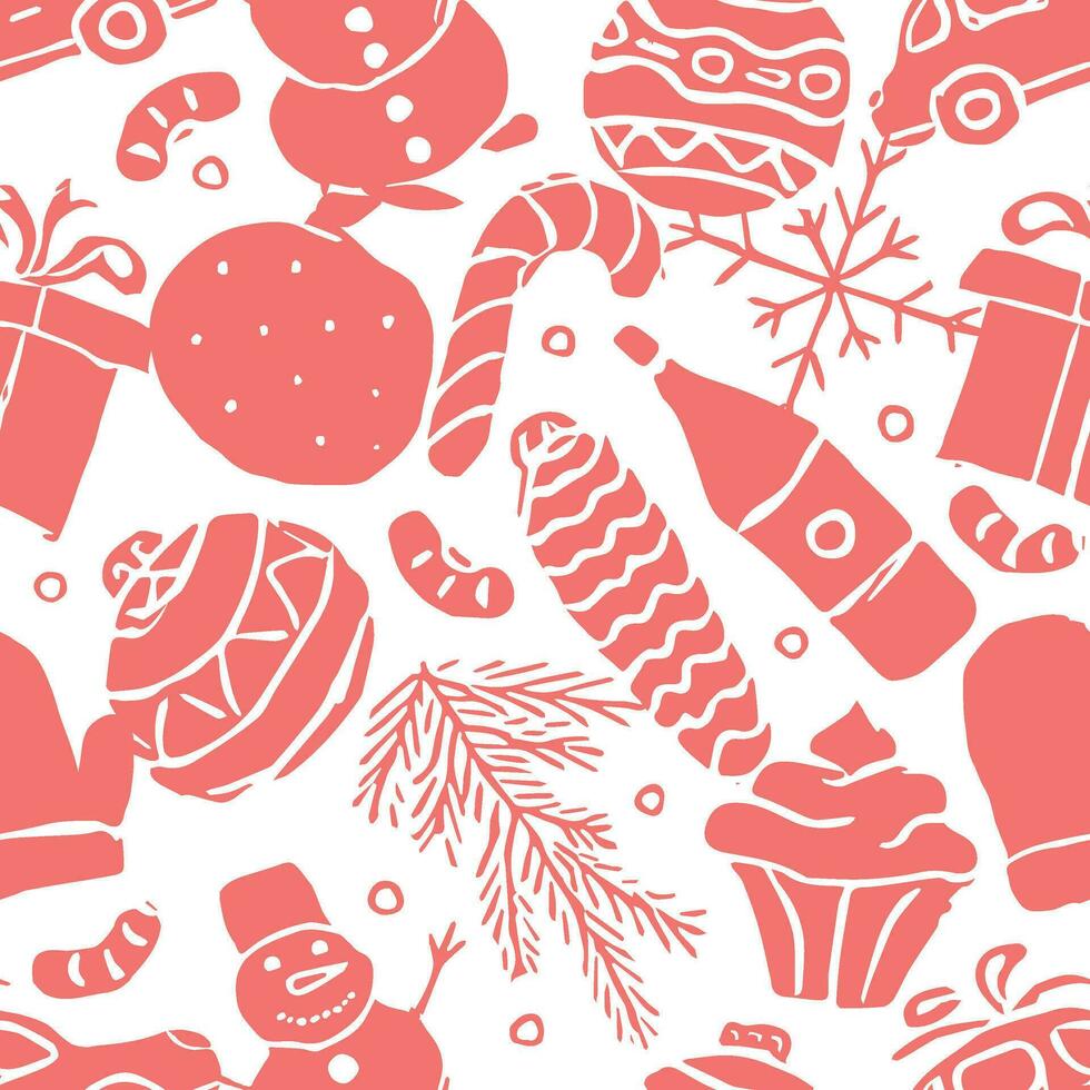 Seamless christmas pattern. New year background. Doodle illustration with christmas and new year icons vector