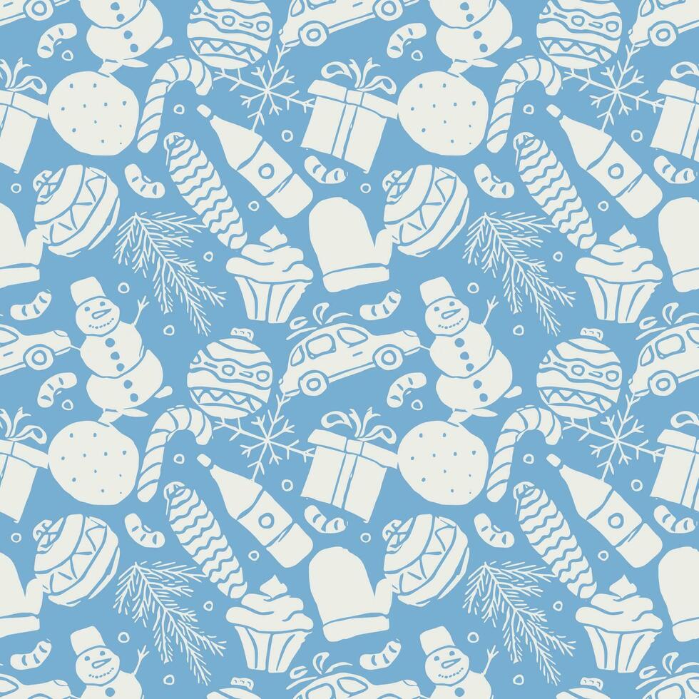 Seamless christmas pattern. New year background. Doodle illustration with christmas and new year icons vector