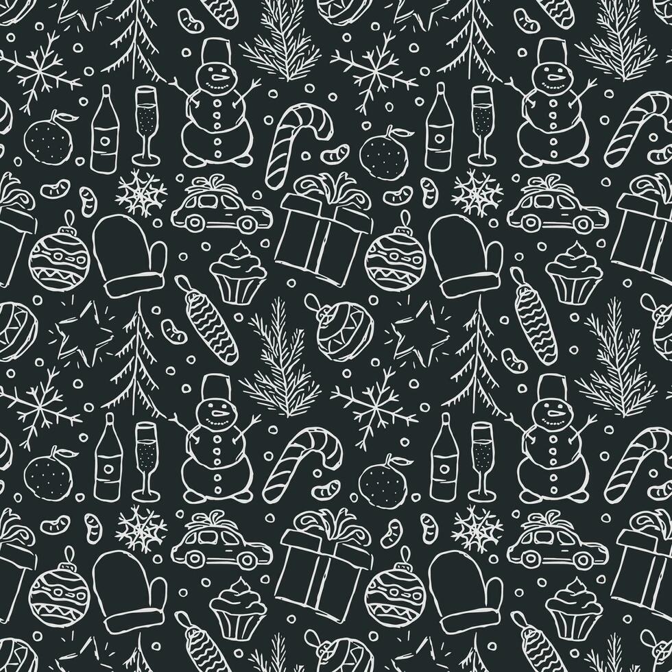 New year background. Doodle illustration with christmas and new year icons vector