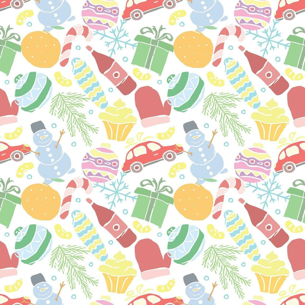 Seamless christmas pattern. New year background. Doodle illustration with christmas and new year icons vector