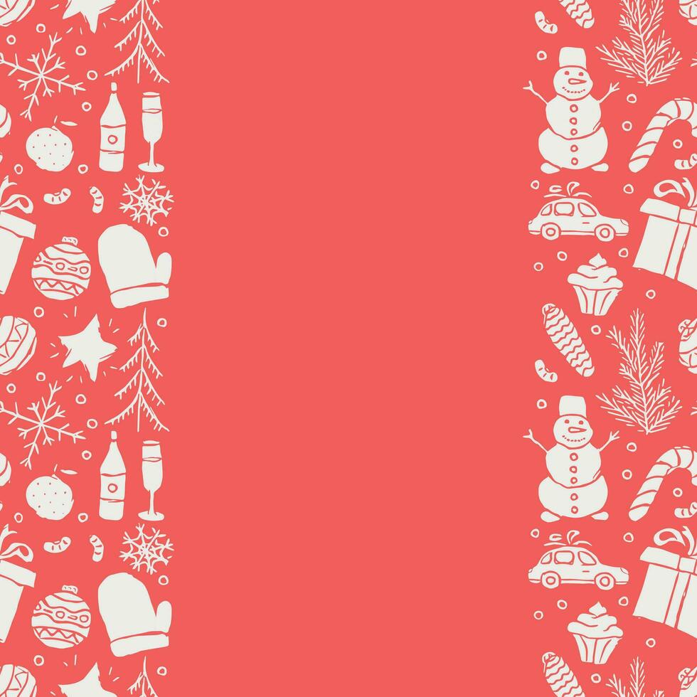 Seamless christmas frame. New year background. Doodle illustration with christmas and new year icons vector