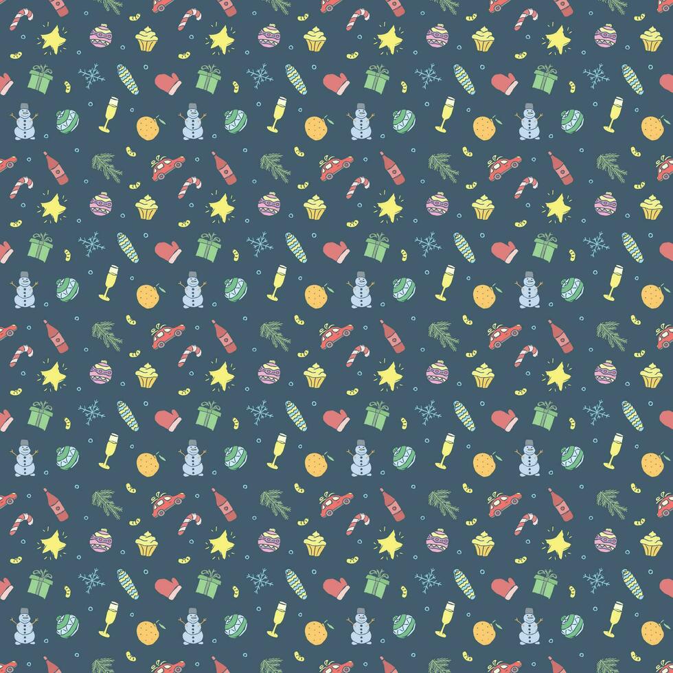 Seamless christmas pattern. New year background. Doodle illustration with christmas and new year icons vector