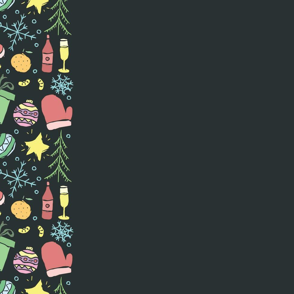 Seamless christmas frame. New year background. Doodle illustration with christmas and new year icons vector