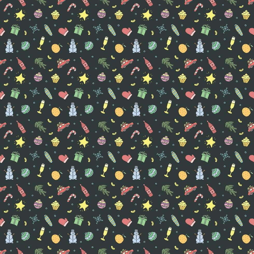 Seamless christmas pattern. New year background. Doodle illustration with christmas and new year icons vector