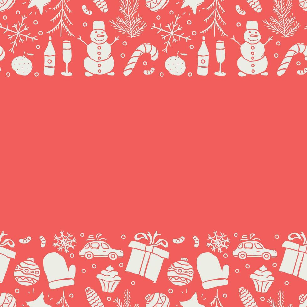 Seamless christmas frame. New year background. Doodle illustration with christmas and new year icons vector