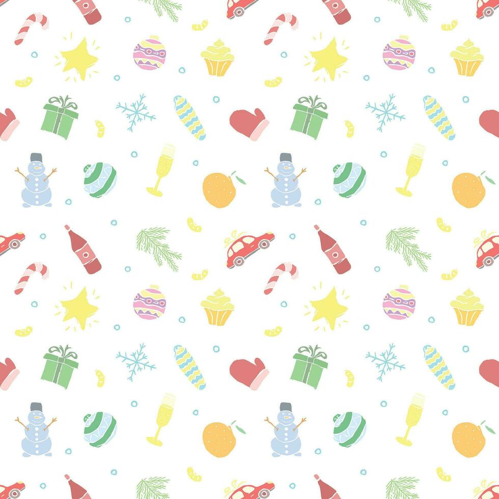 Seamless christmas pattern. New year background. Doodle illustration with christmas and new year icons vector