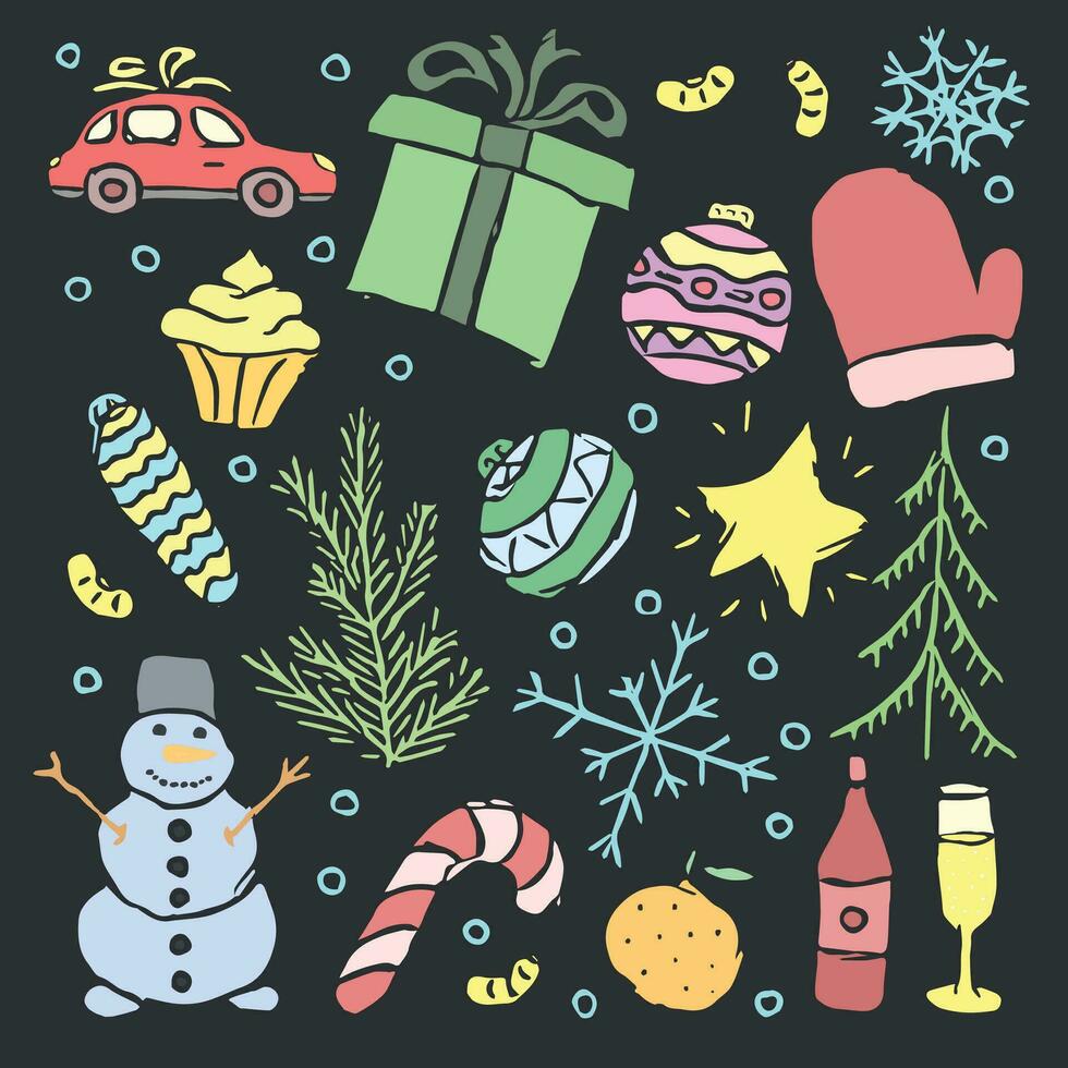 christmas background. Doodle illustration with christmas and new year icons vector