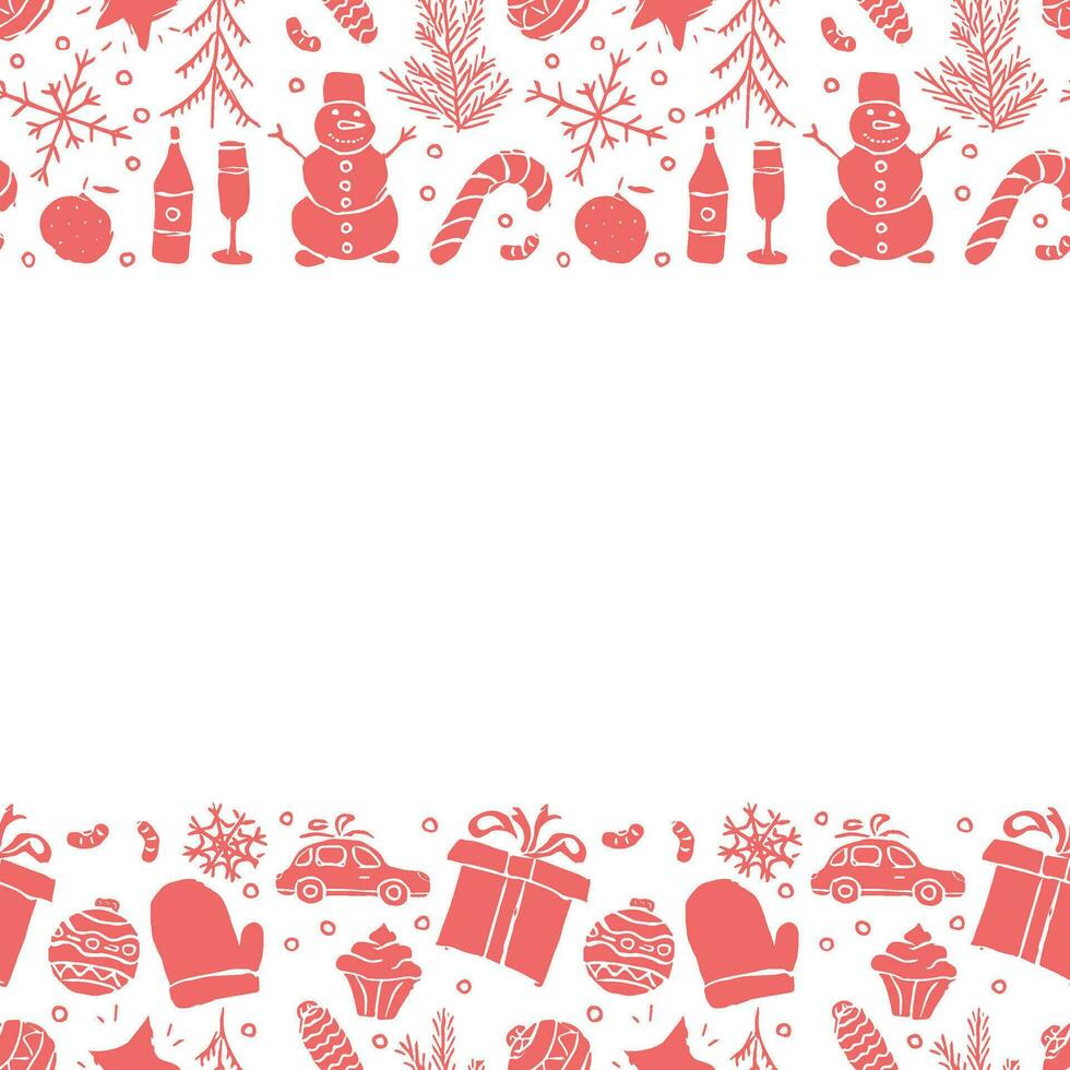 Seamless christmas frame. New year background. Doodle illustration with christmas and new year icons vector