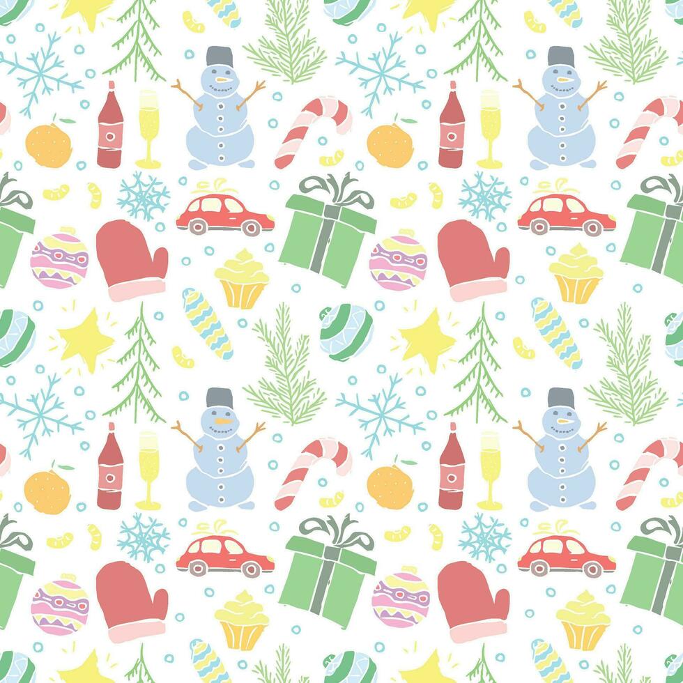 Seamless christmas pattern. New year background. Doodle illustration with christmas and new year icons vector