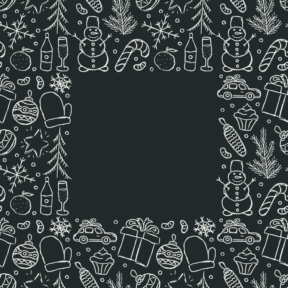 New year background. Doodle illustration with christmas and new year icons vector