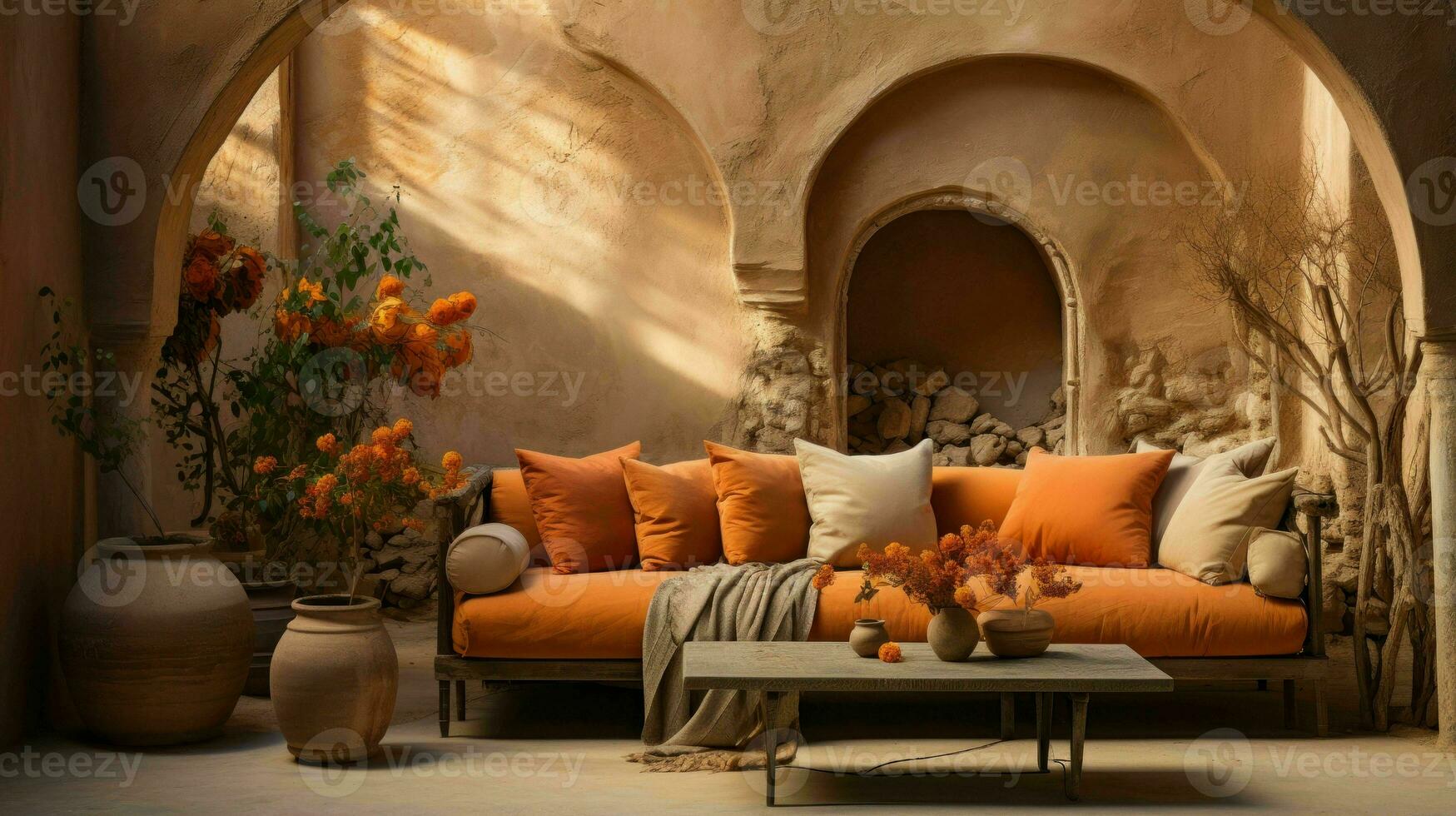 Beautiful Old Room in Mediterranean style with textured walls and warm color tones  Ai Generative photo