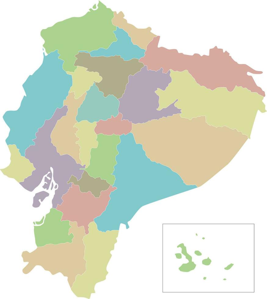 Vector blank map of Ecuador with provinces and administrative divisions. Editable and clearly labeled layers.