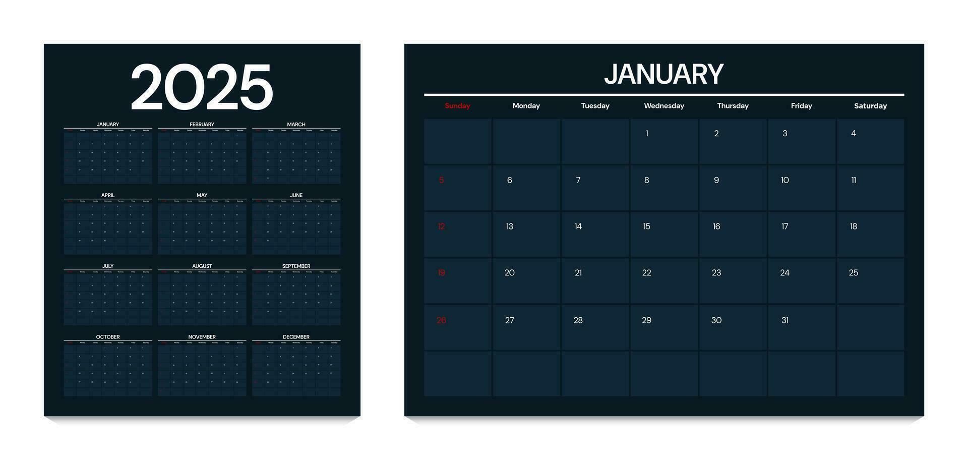 Calendar 2025 design template. vector