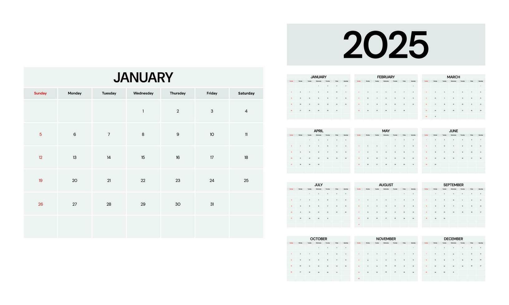 Calendar 2025 design template. vector