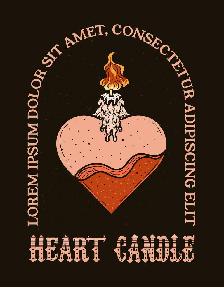 Illustration Hand drawn. Heart candle engraving style. Vector illustration
