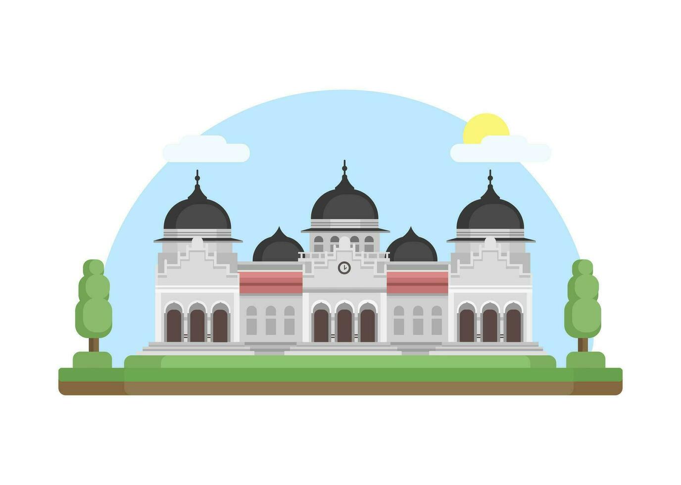 Baiturrahman Grand Mosque Aceh, Indonesia Landmark Building Flat Design illustration Vector